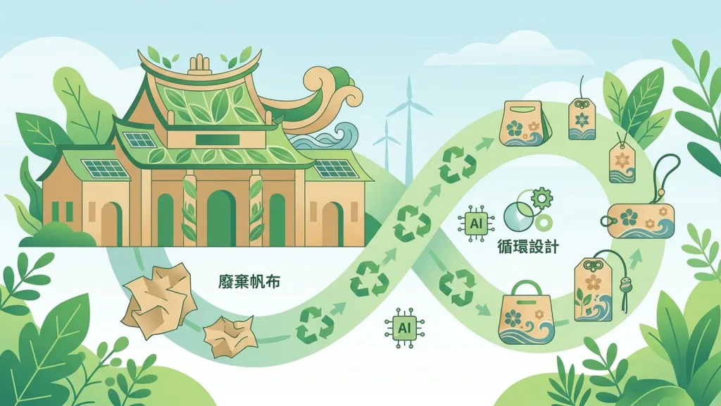 大甲鎮瀾宮結合AI與循環設計 廢棄帆布翻轉為媽祖永續文化小物